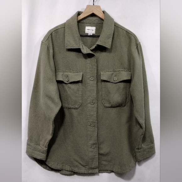 American Eagle Button Front Shacket Women's L Green Boho Retro 90s Y2K Casual - Picture 2 of 9